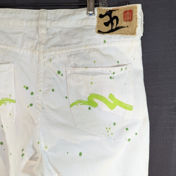 90s White Paint Splatter Jeans Green Splatter 34 x 34 - Picture 3 of 10